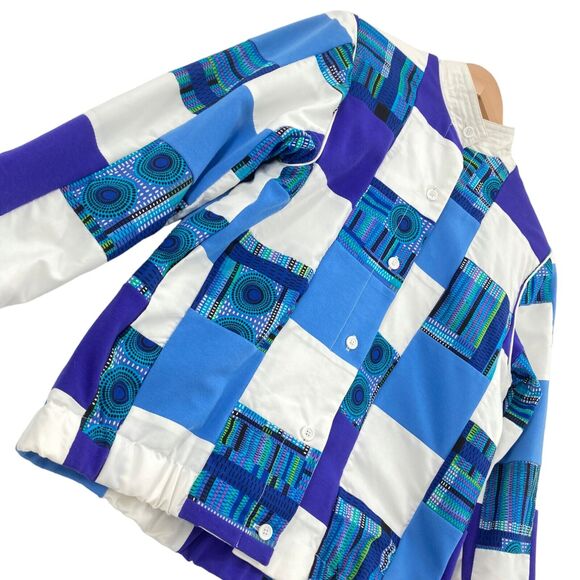 Vintage Marguerite Rubel Jacket Womens Small Blue White Patch Cotton GrandmaCore - Picture 3 of 16